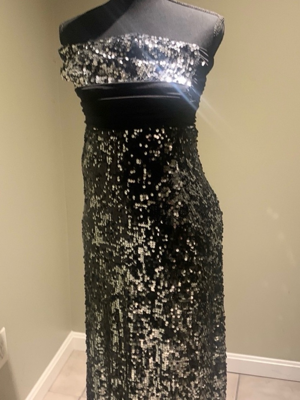 Xtraordinary Black Silver Sequin Strapless Formal Gown/ Prom Gown Dress M - Picture 2 of 8